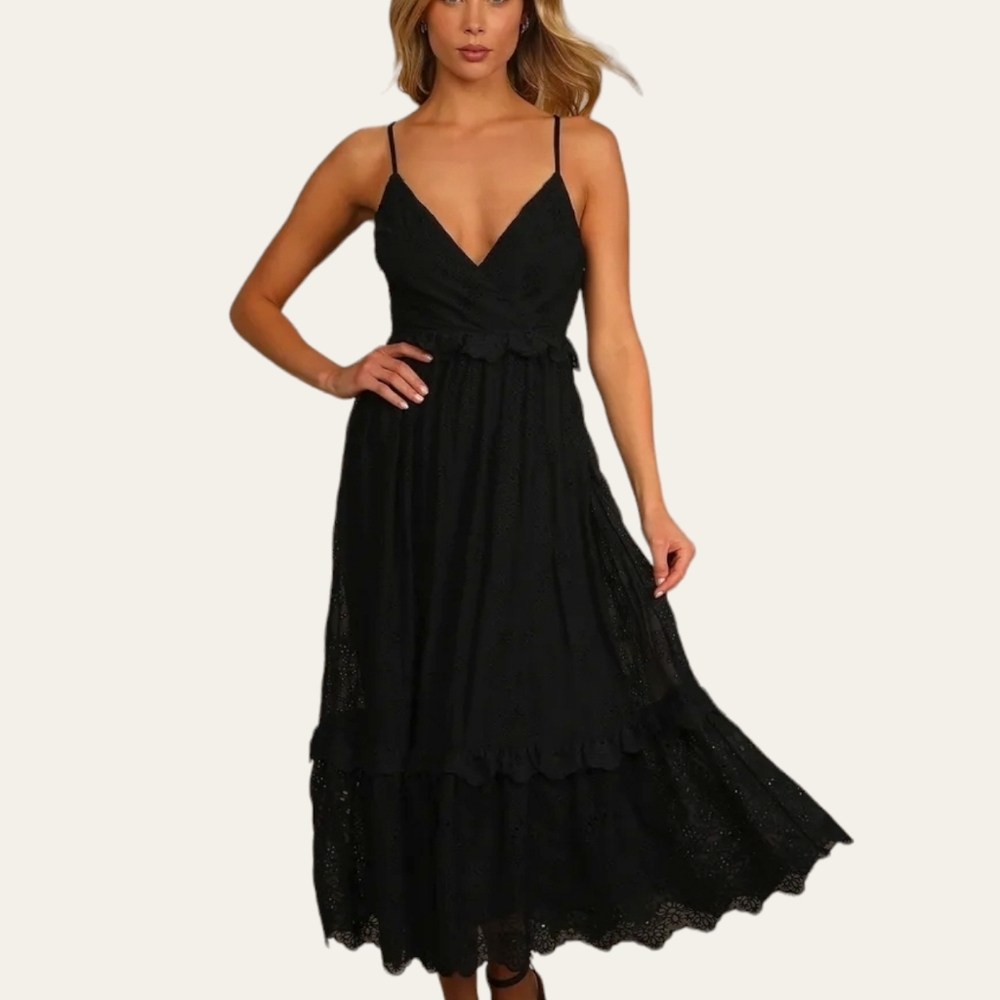 Lulu's Eyelet Tiered Midi Dress